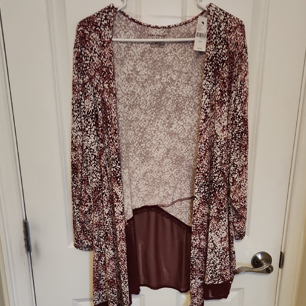 Lane Bryant Burgundy and Cream Patterned Blouse
